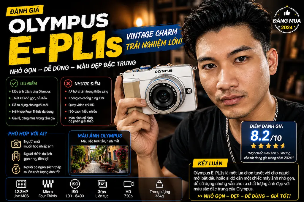 Đánh Giá Olympus E-PL1s Năm 2026 Nghệ Thuật Chụp Street, Zone Focusing Và Giả Lập Màu Fujikodar